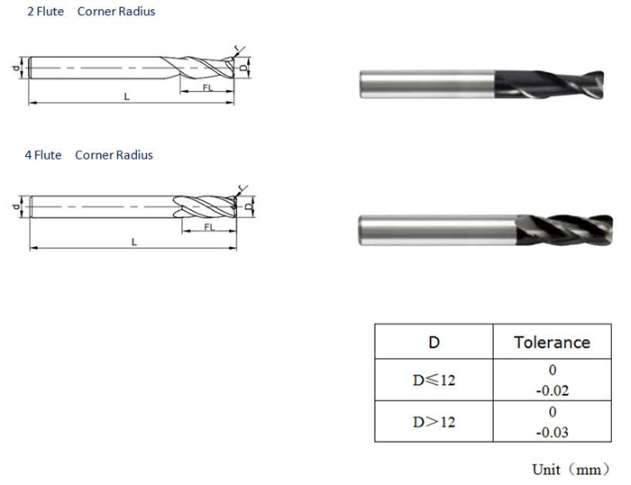 Hot Sale 4 Flutes HRC45-65 Solid Carbide Corner Radius End Mill