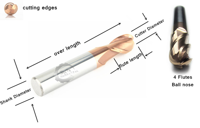 High Performance 2/4 Flute Tungsten Carbide Ball Nose End Mill for Steel 